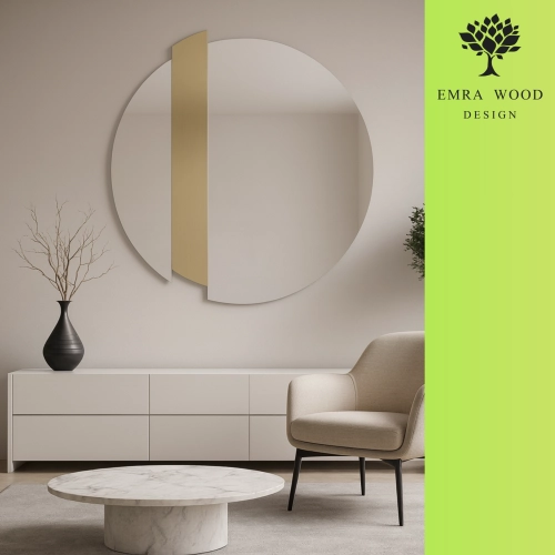 Okrągłe lustro dekoracyjne ze złotym paskiem - BONA